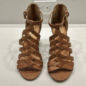 XOXO Tan Strappy Summer Open Toe Block Heels